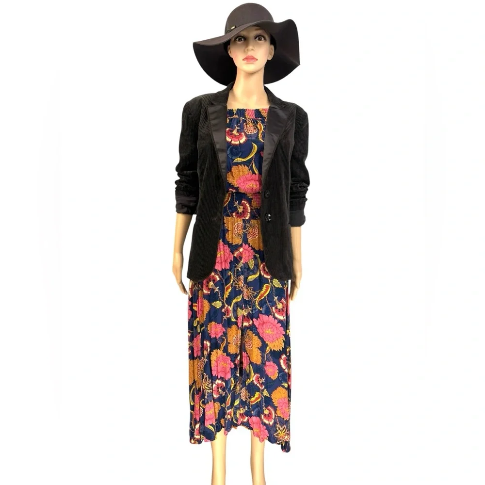 Entire 3pc Outfit Floral Dress Jacket & Hat Set Brown Navy & Pink Print - Picture 13 of 16